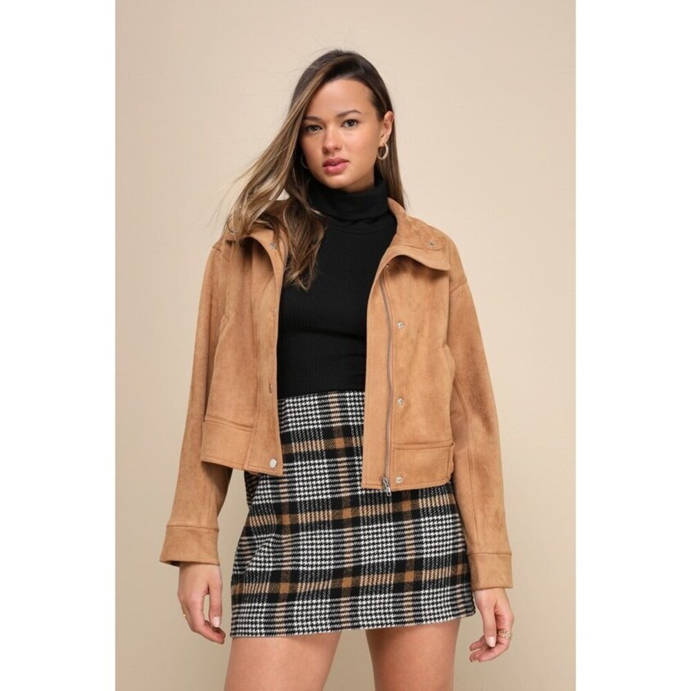 Posh Choice Tan Vegan Suede Moto Jacket